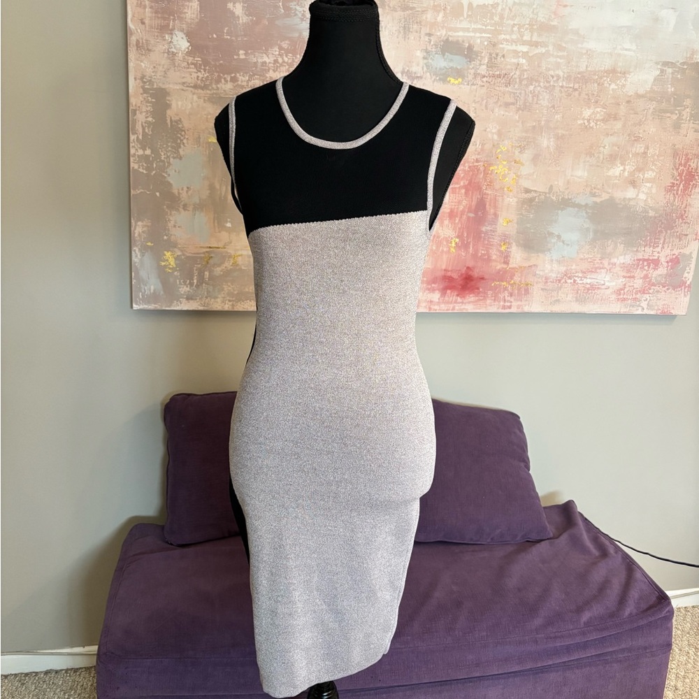 Bedo Black and‎ Brown Knit Sleeveless Sheath Bodycon Midi Dress Size M